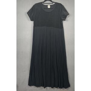 In Due Time Dress Womens XL Black Maternity T-Shirt Maxi Pleated Empire Rayon